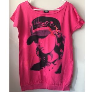 Pink Long Off Shoulder Tees